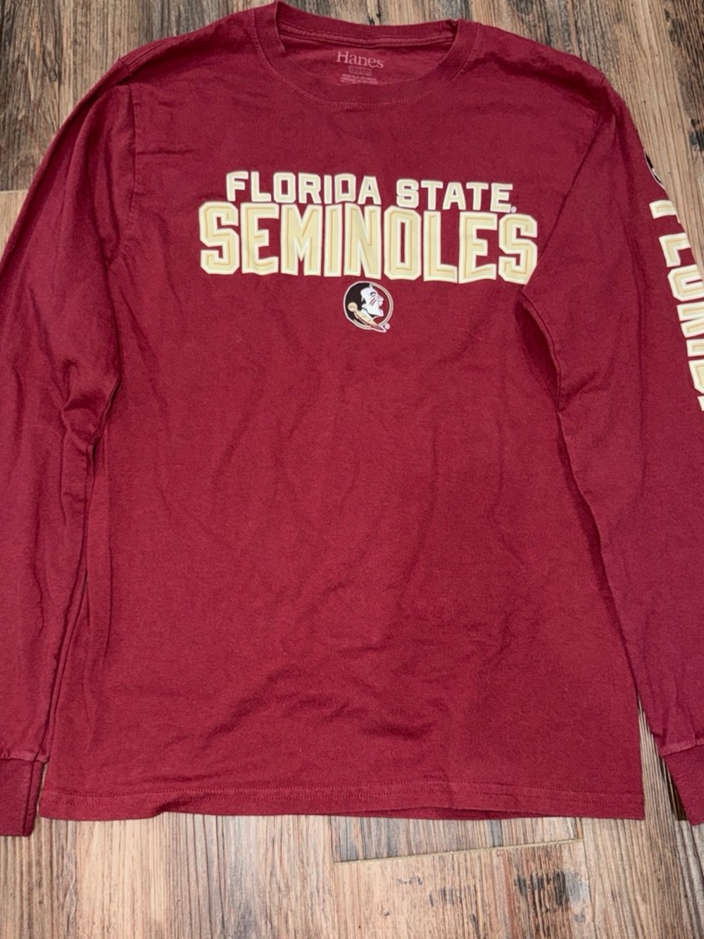 Hanes Maroon Florida State Seminoles Long Sleeve Tee with Gold Print men or wom